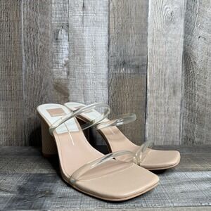New Womens Dolce Vita Noles Beige Vinyl Slip On Block Heels Sandals Size 9.5 M